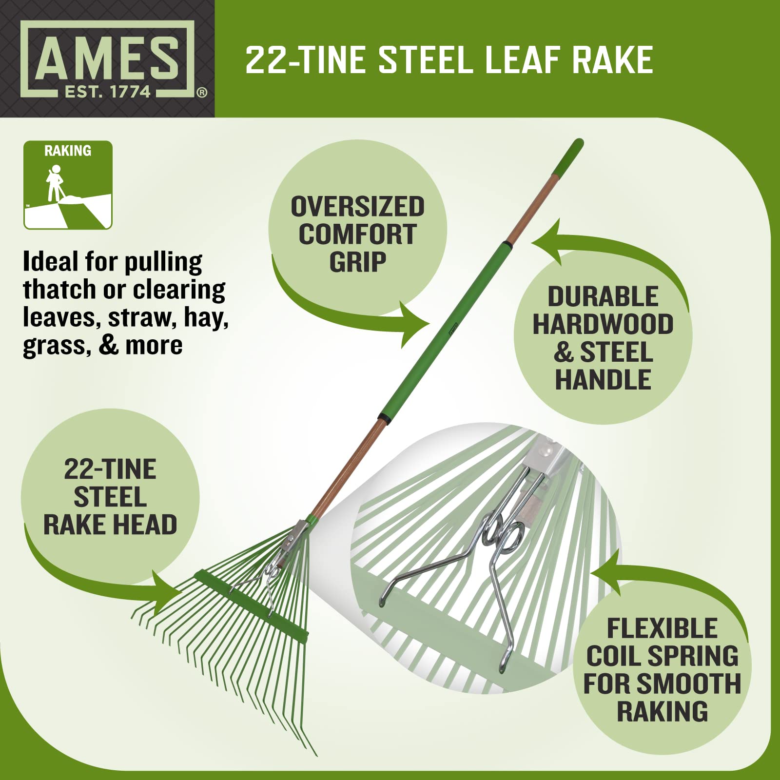 AMES primer plano de las púas de acero, captura hojas eficaz