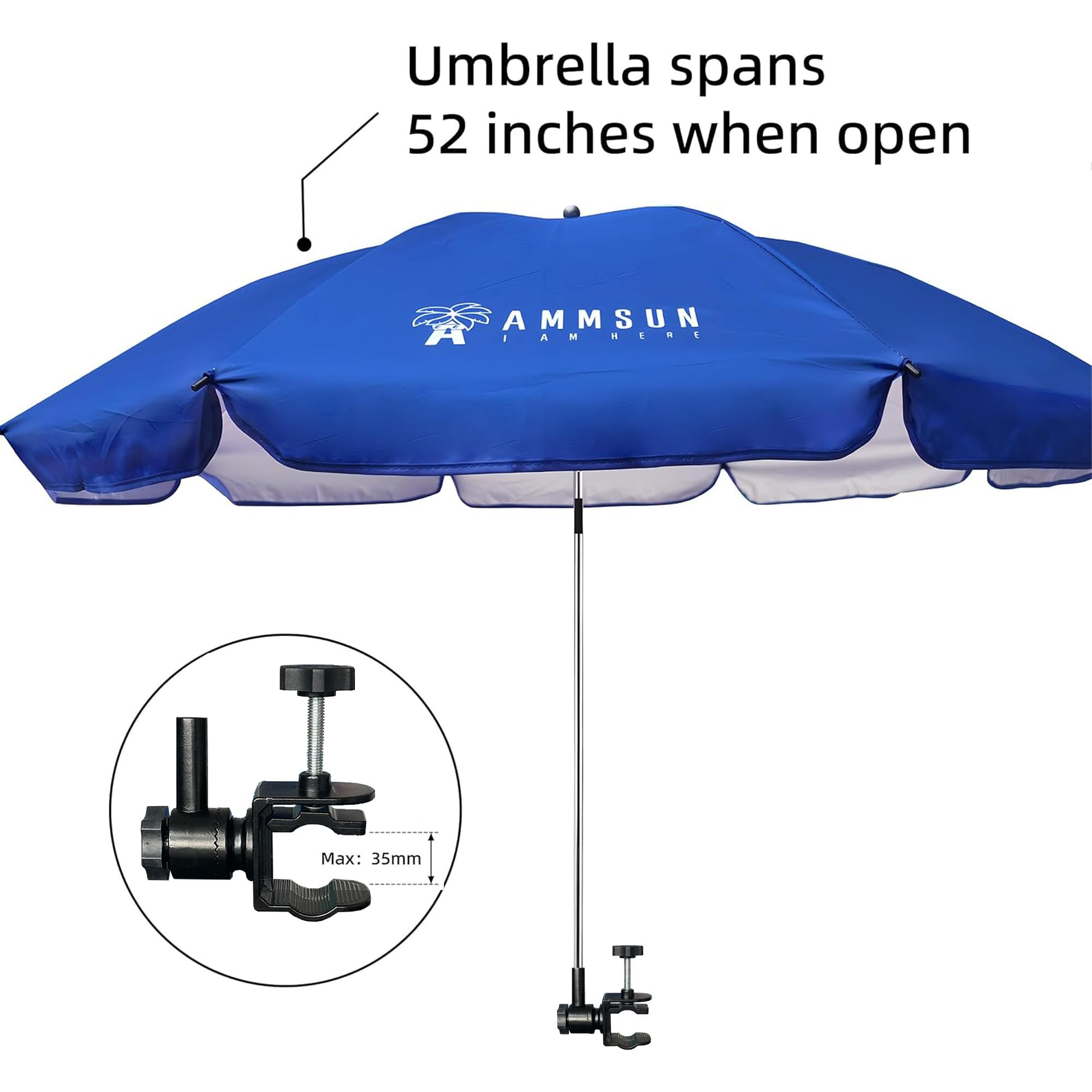 AMMSUN parasol plegado en funda para transporte y comparación de tamaño