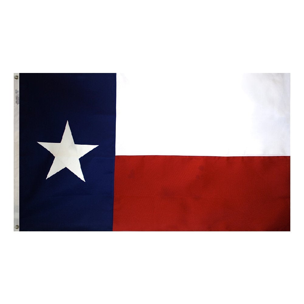 Annin Flagmakers bandera Texas vista frontal, muestra colores oficiales y orgullo estatal