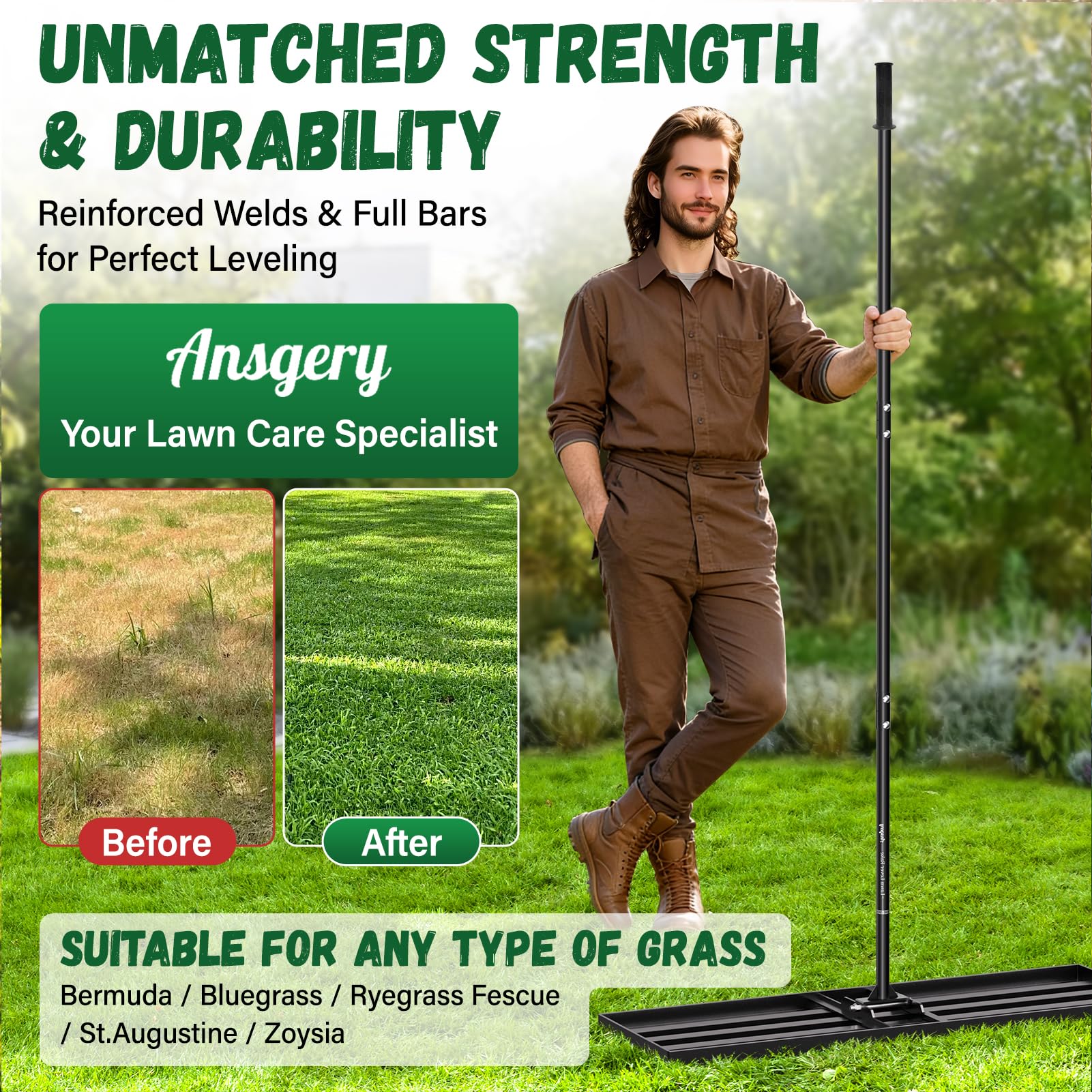 Ansgery mango ergonómico de 78" que reduce esfuerzo lumbar
