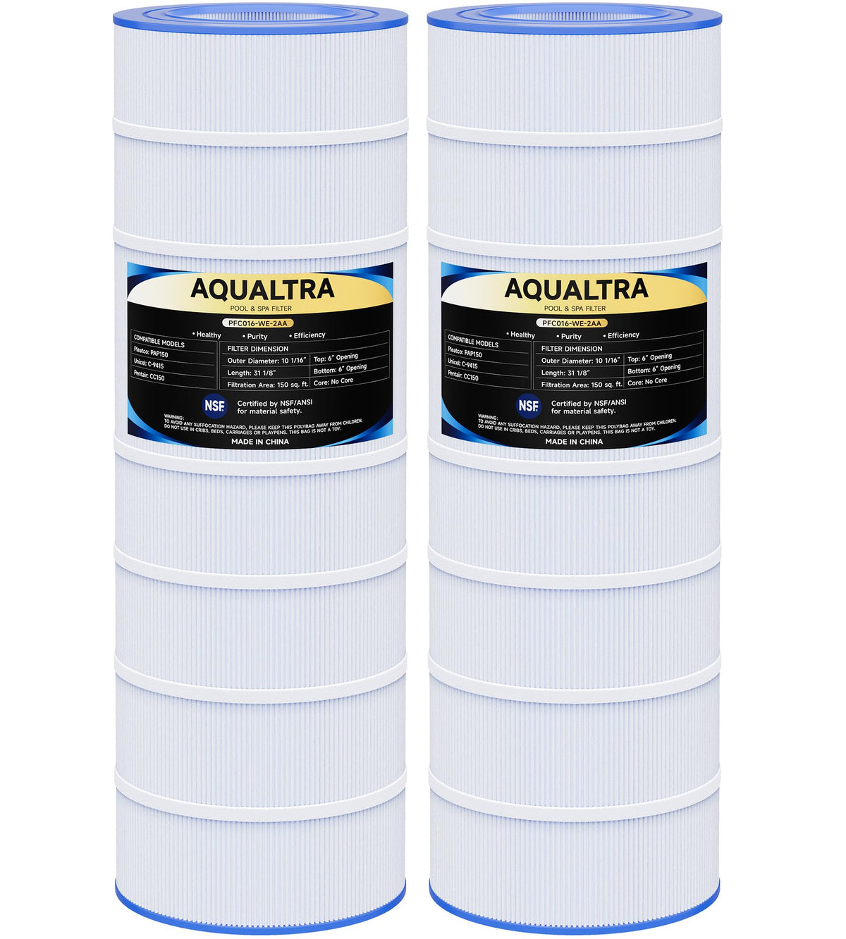 AQUALTRA vista frontal del pack de 2 filtros, fácil reemplazo