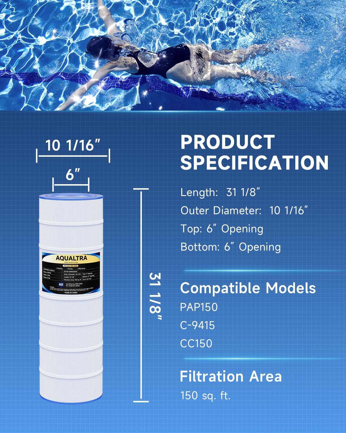 AQUALTRA textura de la tela filtrante mostrando mayor captura