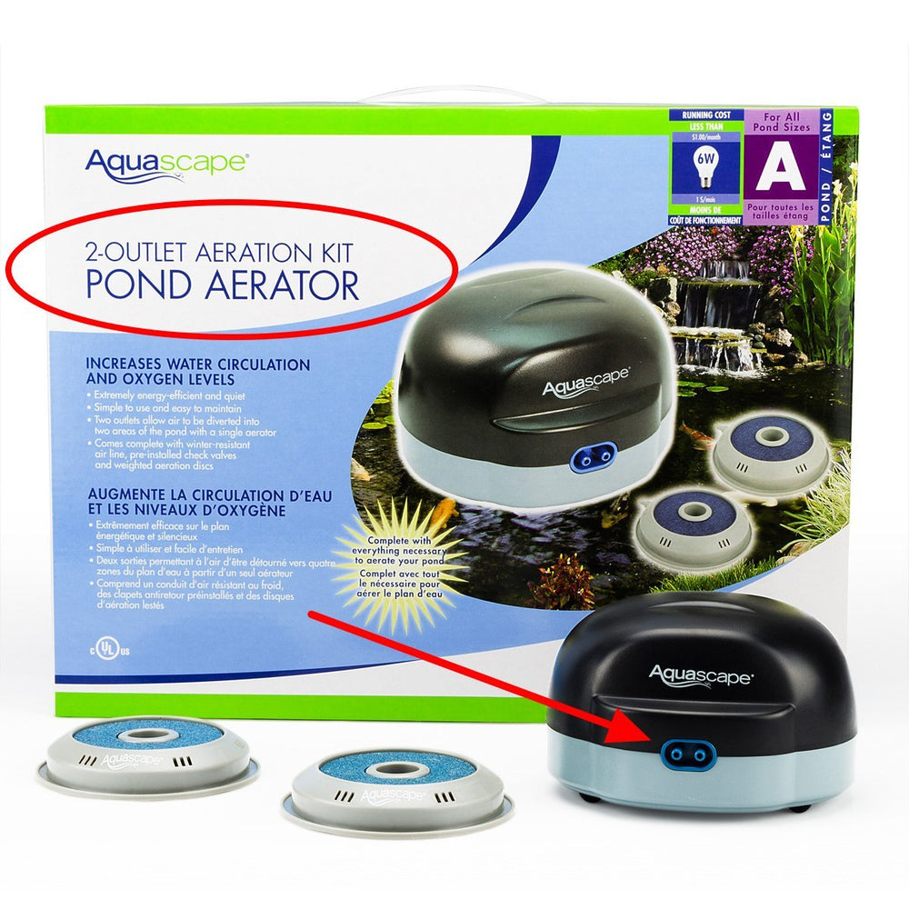 Aquascape kit instalado en aerador Pond Air 2 con burbujas uniformes y mejor oxigenación