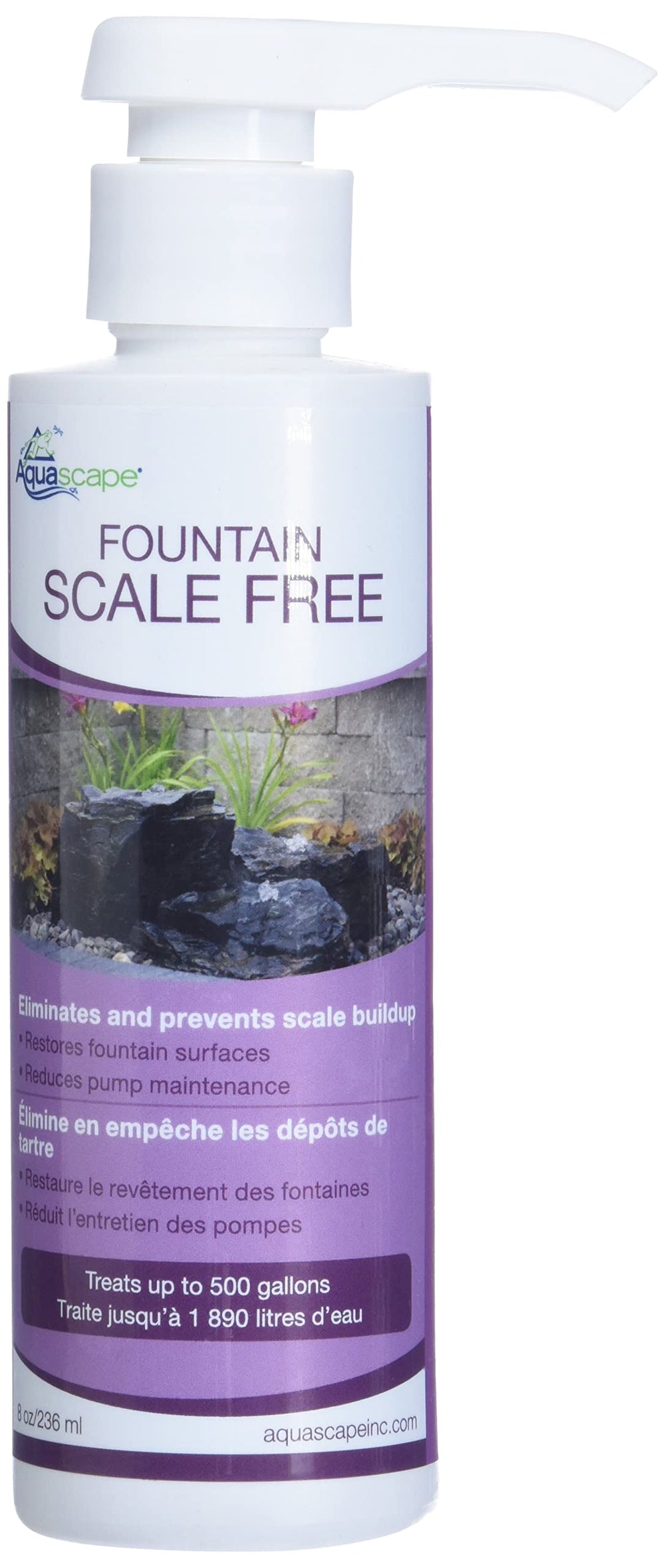 Aquascape botella frontal mostrando etiqueta y beneficio limpieza segura