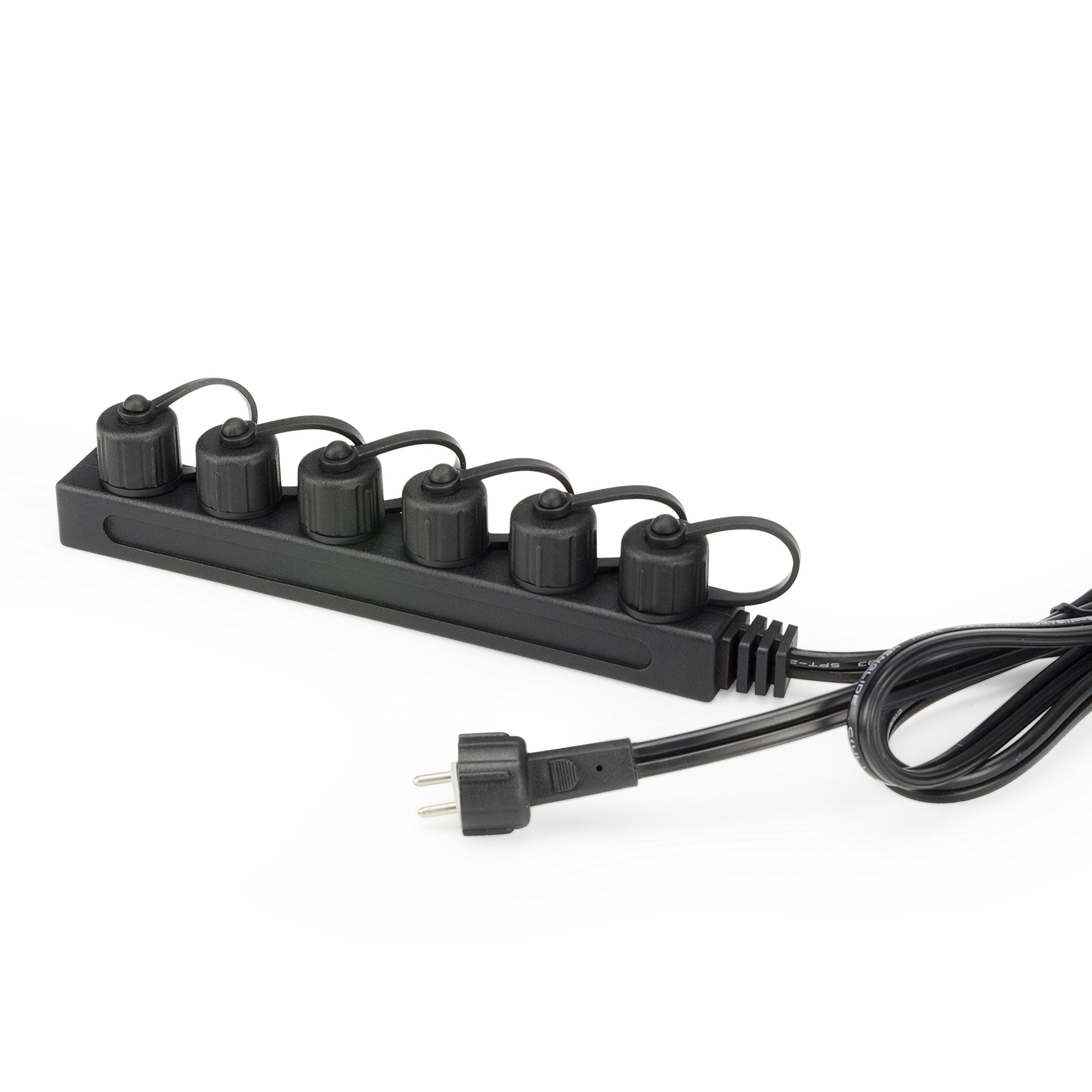 Aquascape divisor frontal 6 vías negro mostrando conexiones robustas y montaje fácil