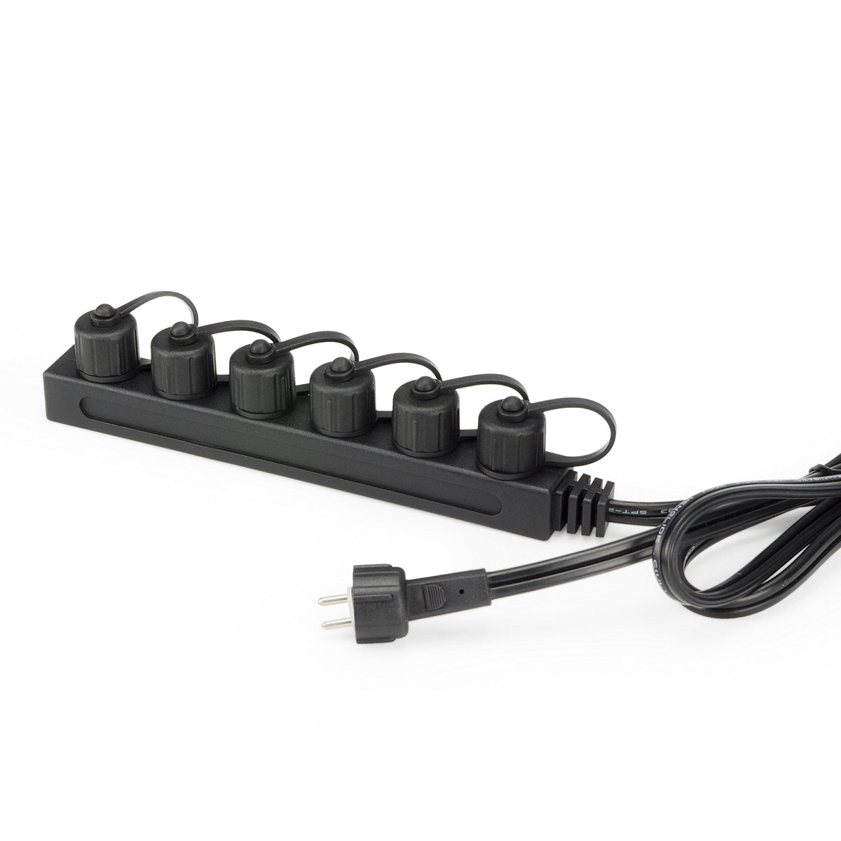 Aquascape divisor frontal 6 vías negro mostrando conexiones robustas y montaje fácil