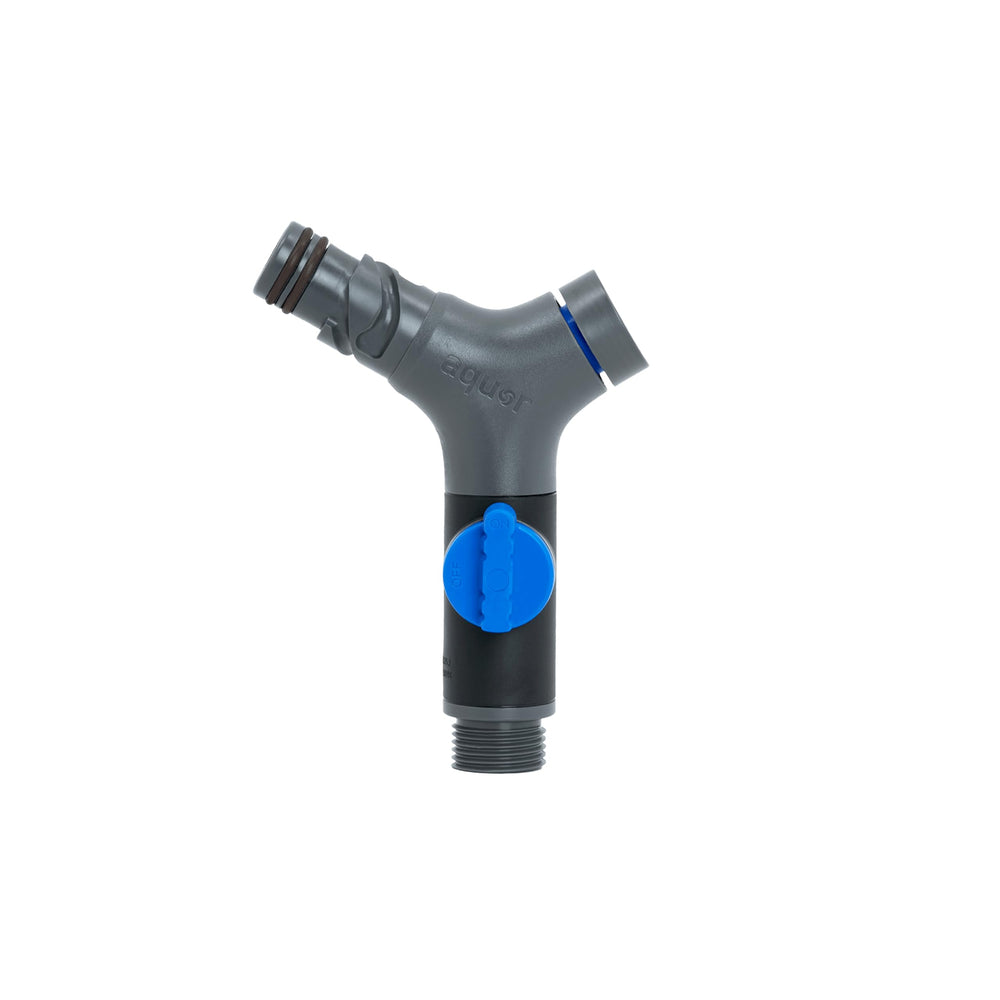 Aquor conector frontal mostrando diseño y rosca GHT, conexión rápida y segura