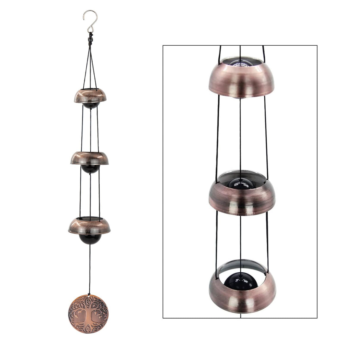 ASTARIN campana de viento vista frontal con diseño templo y Árbol de la Vida para decorar