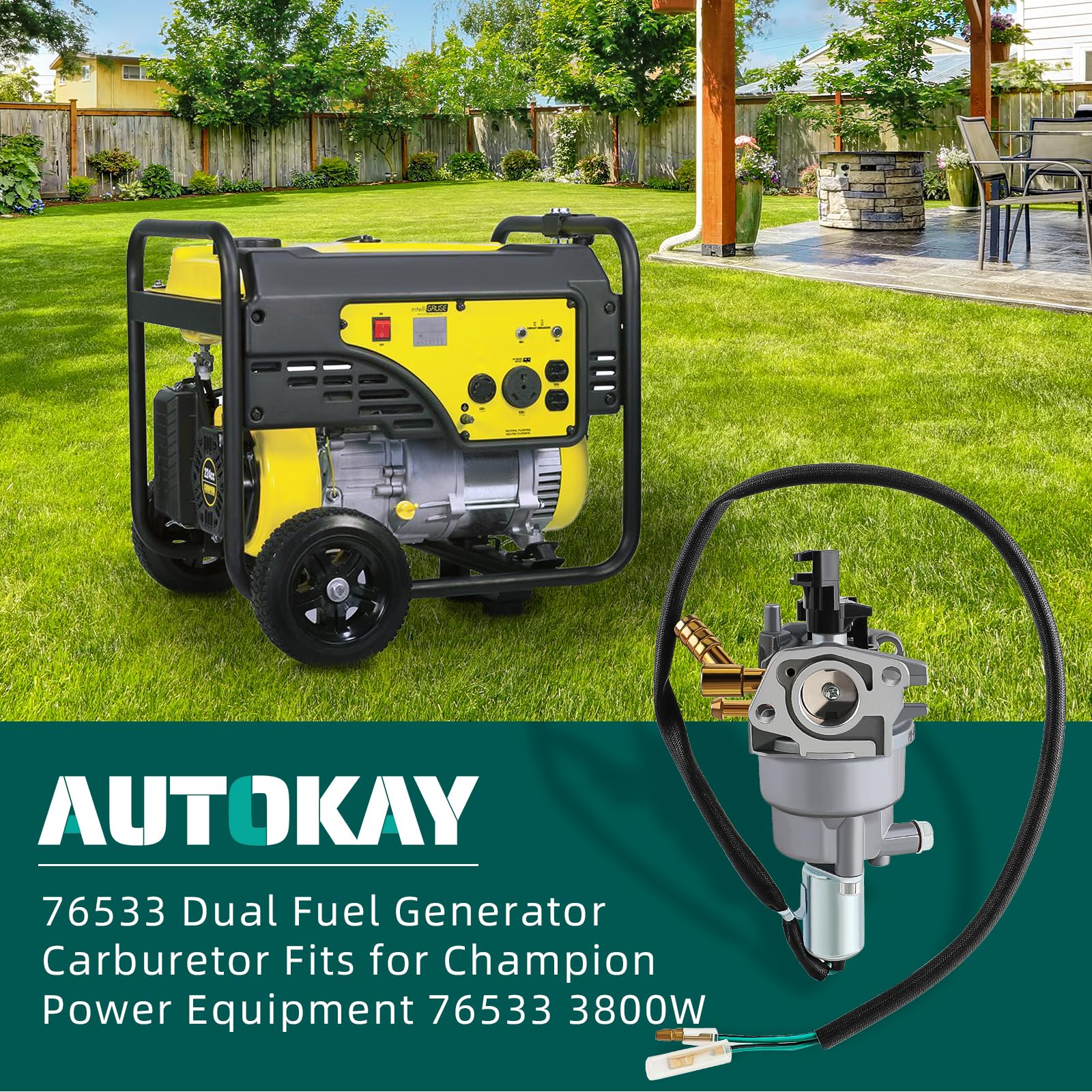 AUTOKAY primer plano del detalle mecánico del carburador para inspección y ajuste
