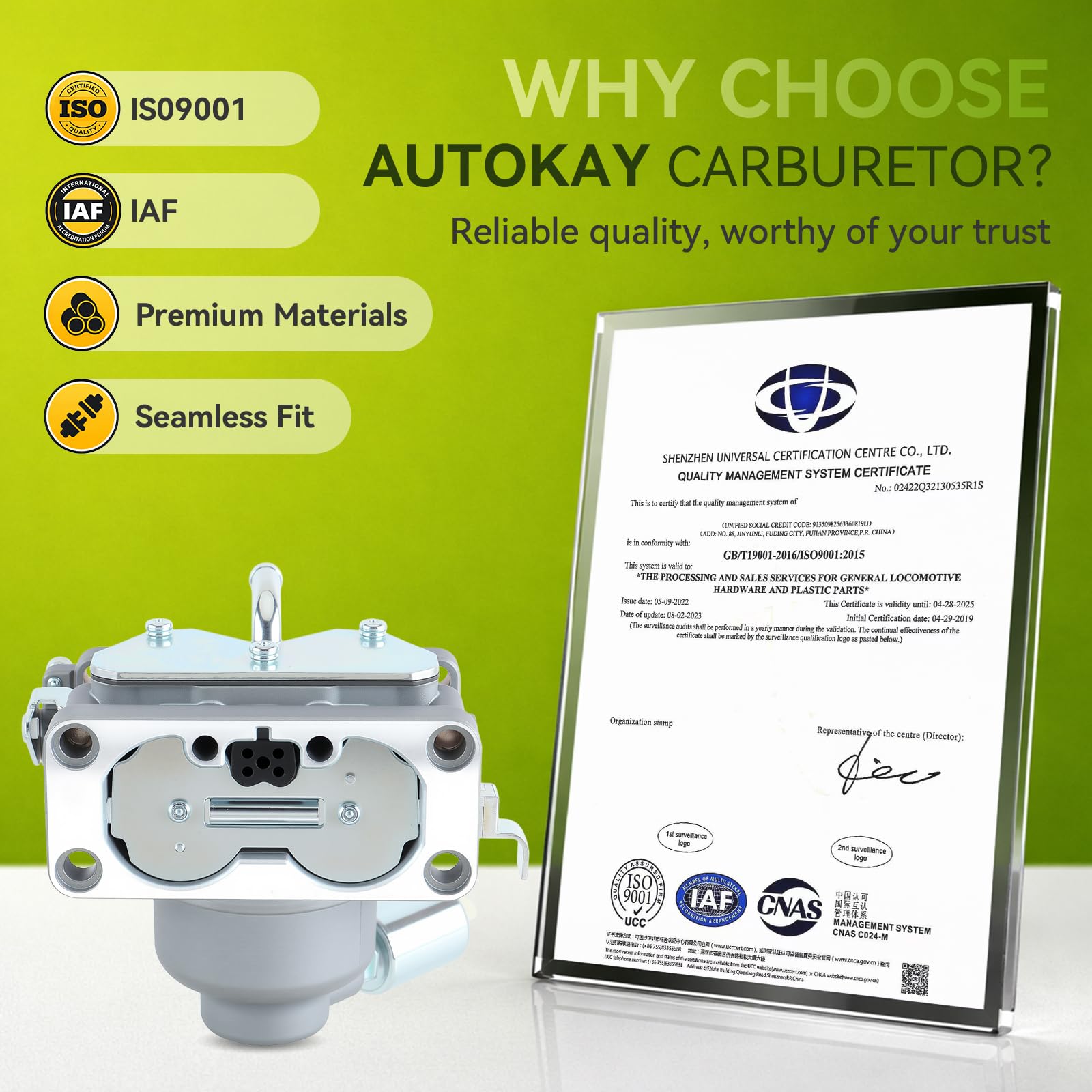 AUTOKAY carburador instalado en cortacésped demostrando compatibilidad