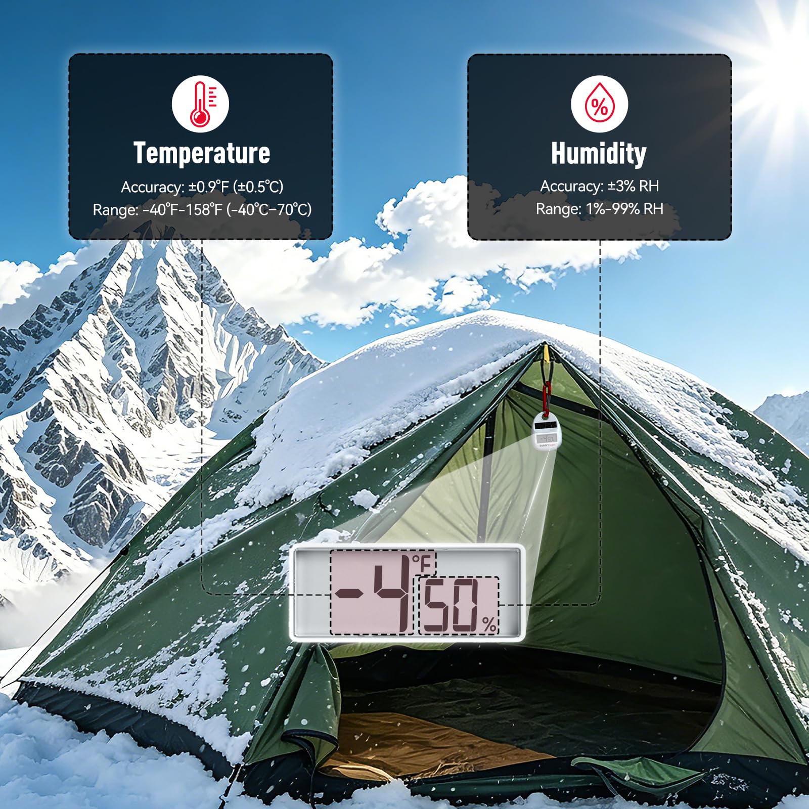 BaldrTherm pantalla con lecturas claras de temperatura y humedad rápidas