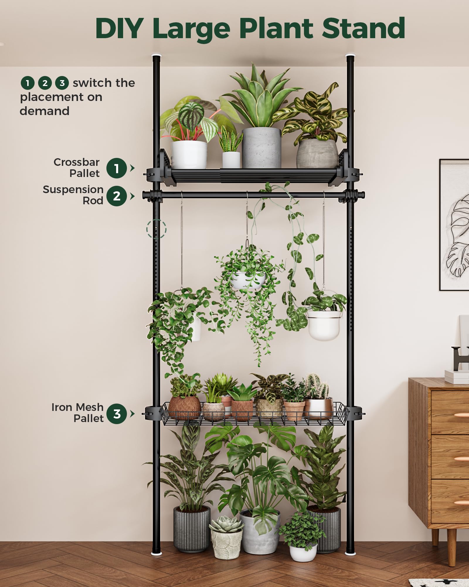 Bamworld en uso junto a ventana con plantas colgantes optimizando espacio