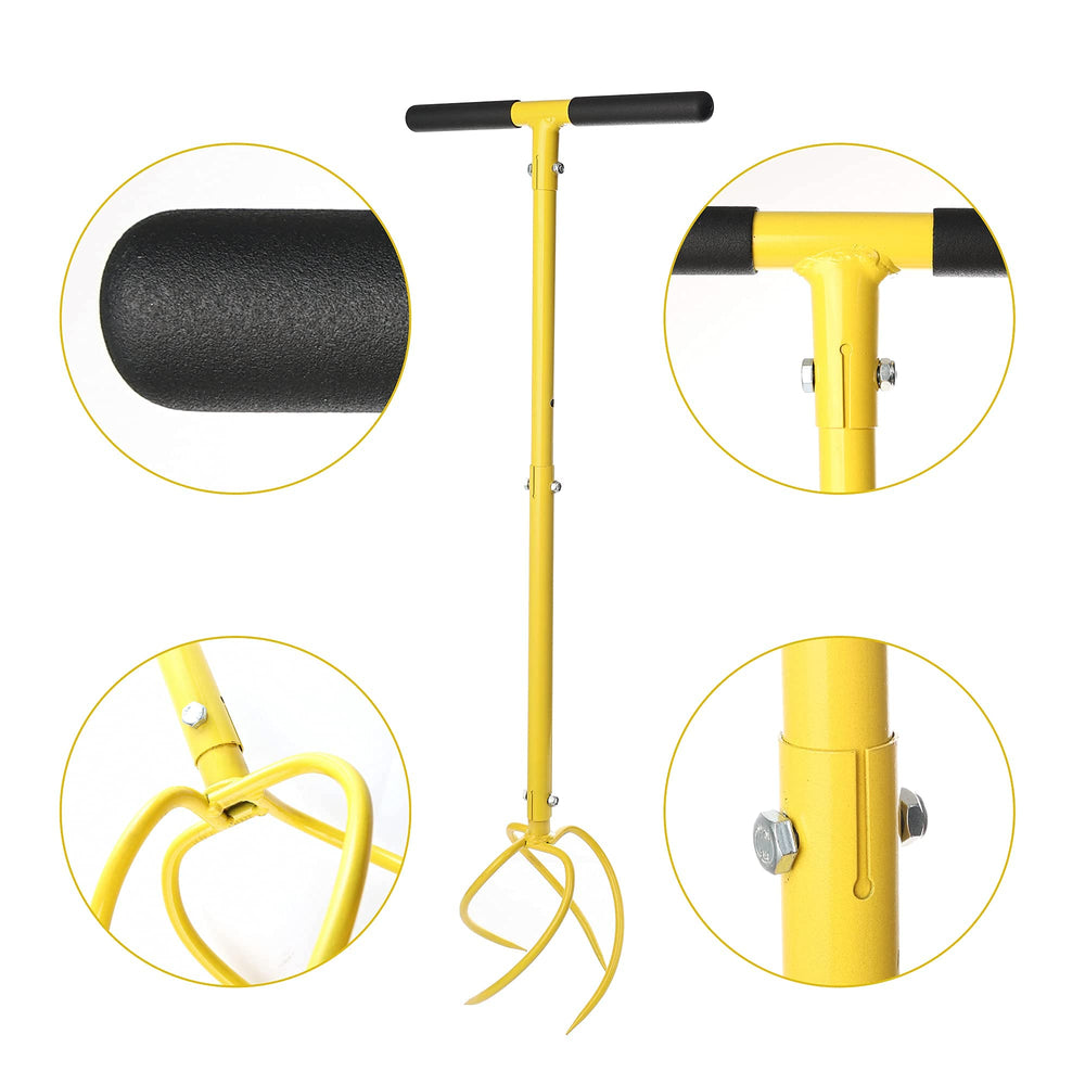 BARAYSTUS cultivador en uso en cama elevada aireando tierra sin agacharse