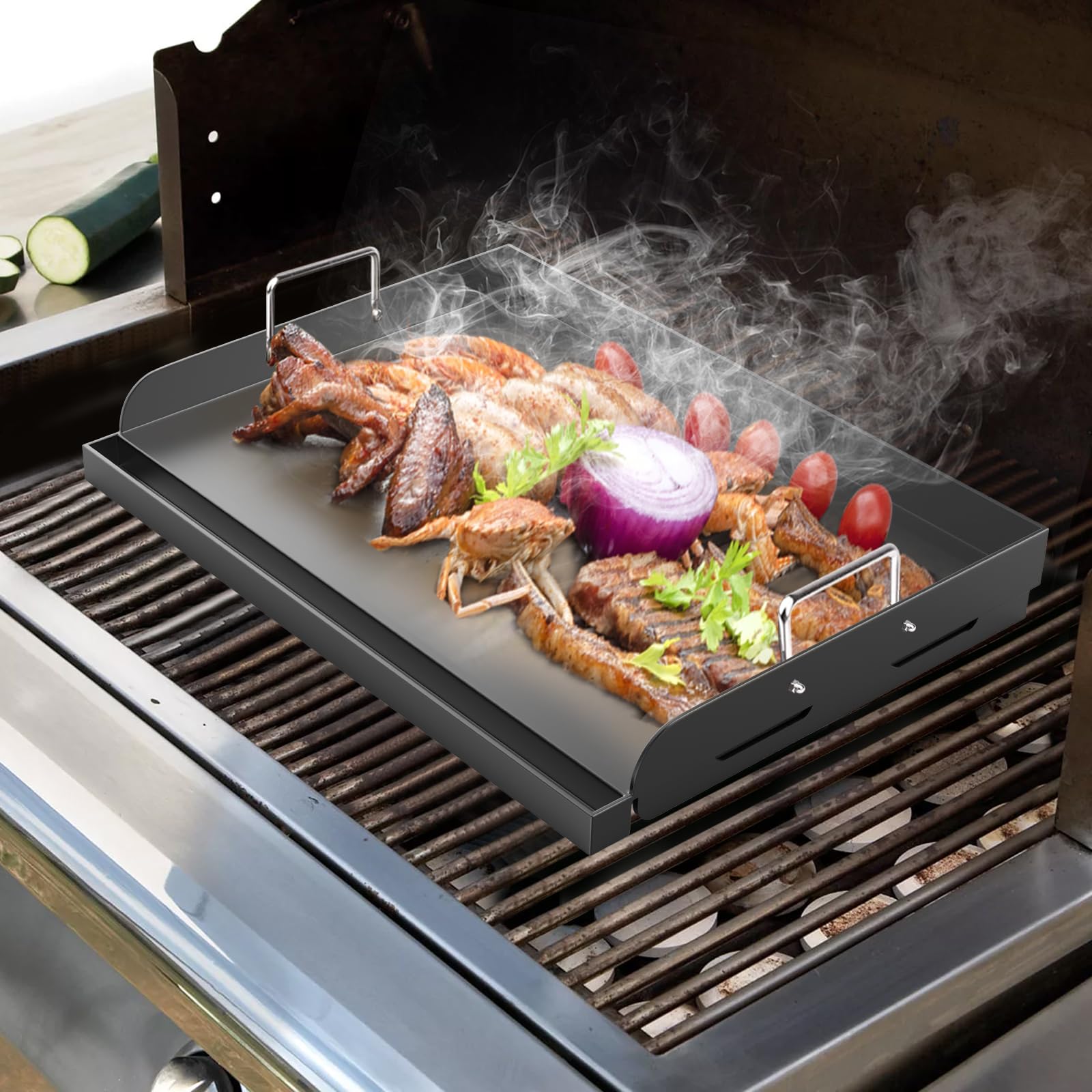 Barbqtime comparación de tamaño junto a manos para apreciar las dimensiones