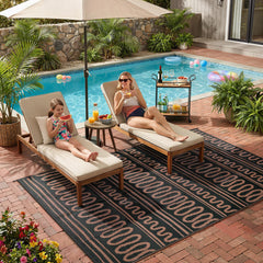 Beeiva alfombra exterior frontal mostrando diseño reversible y limpieza fácil
