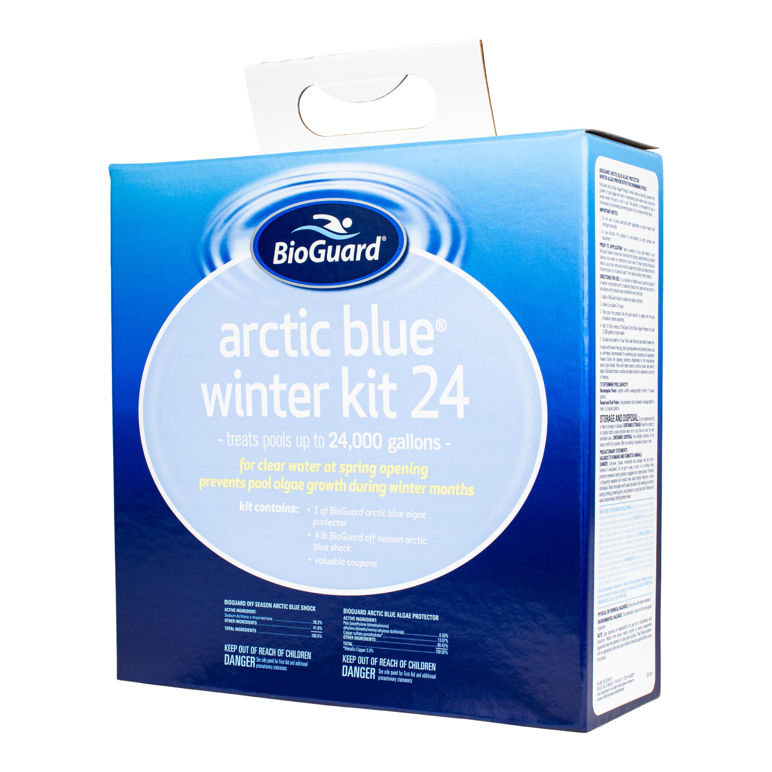 BioGuard kit frontal mostrando envases y etiquetas, protección del agua