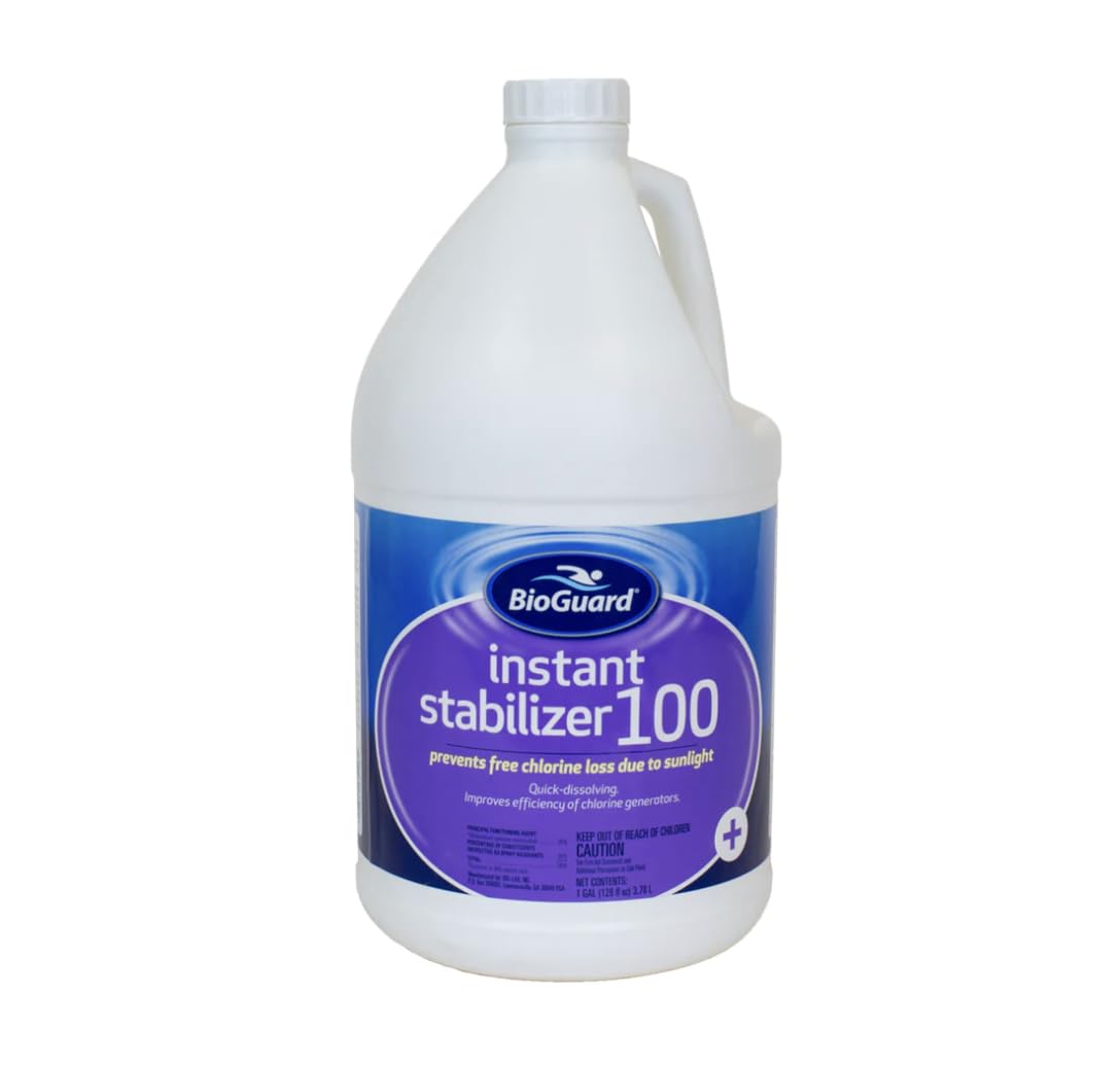 BioGuard envase frontal mostrando etiqueta y aplicación fácil para ahorro de cloro