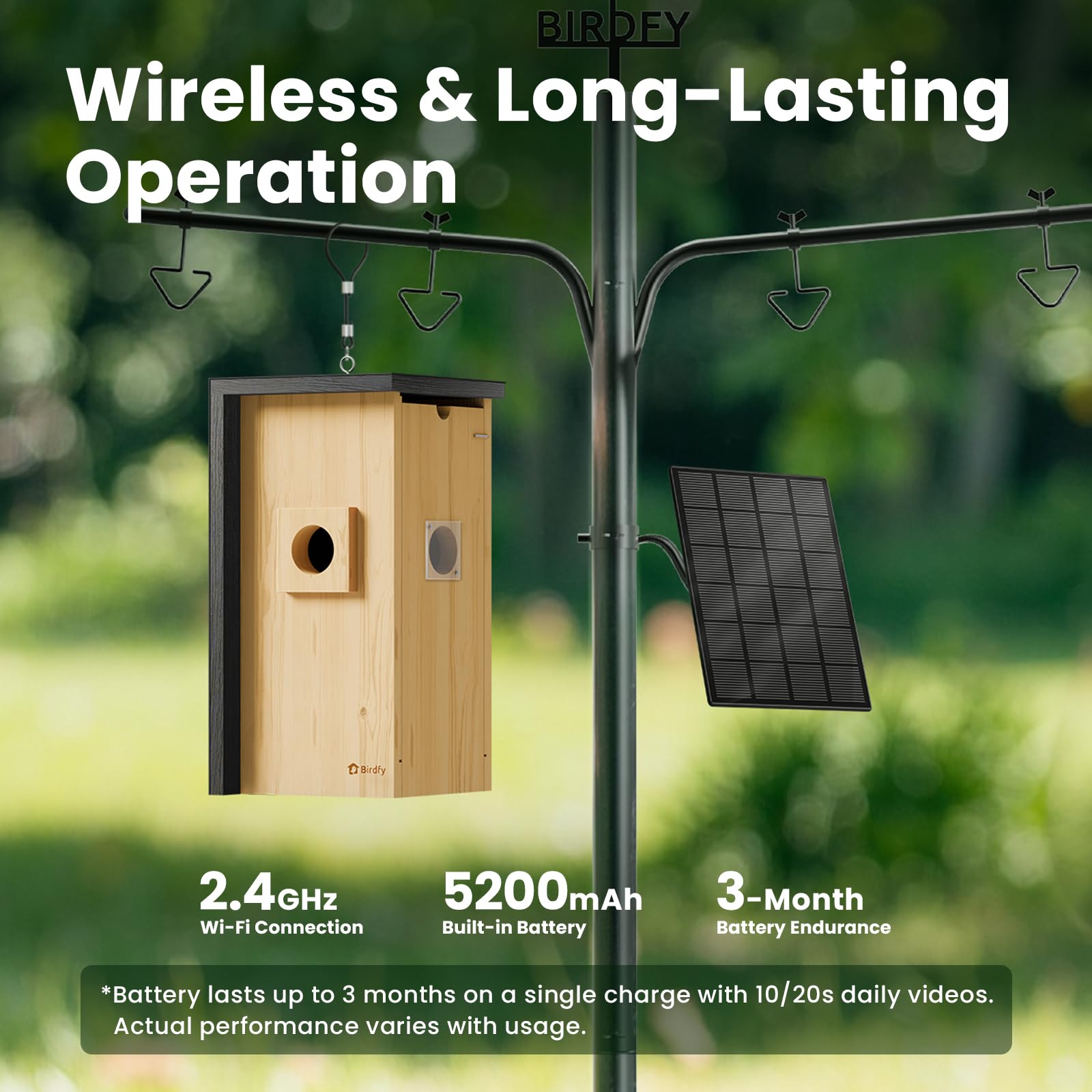 Birdfy panel solar y batería 5200mAh para alimentación continua