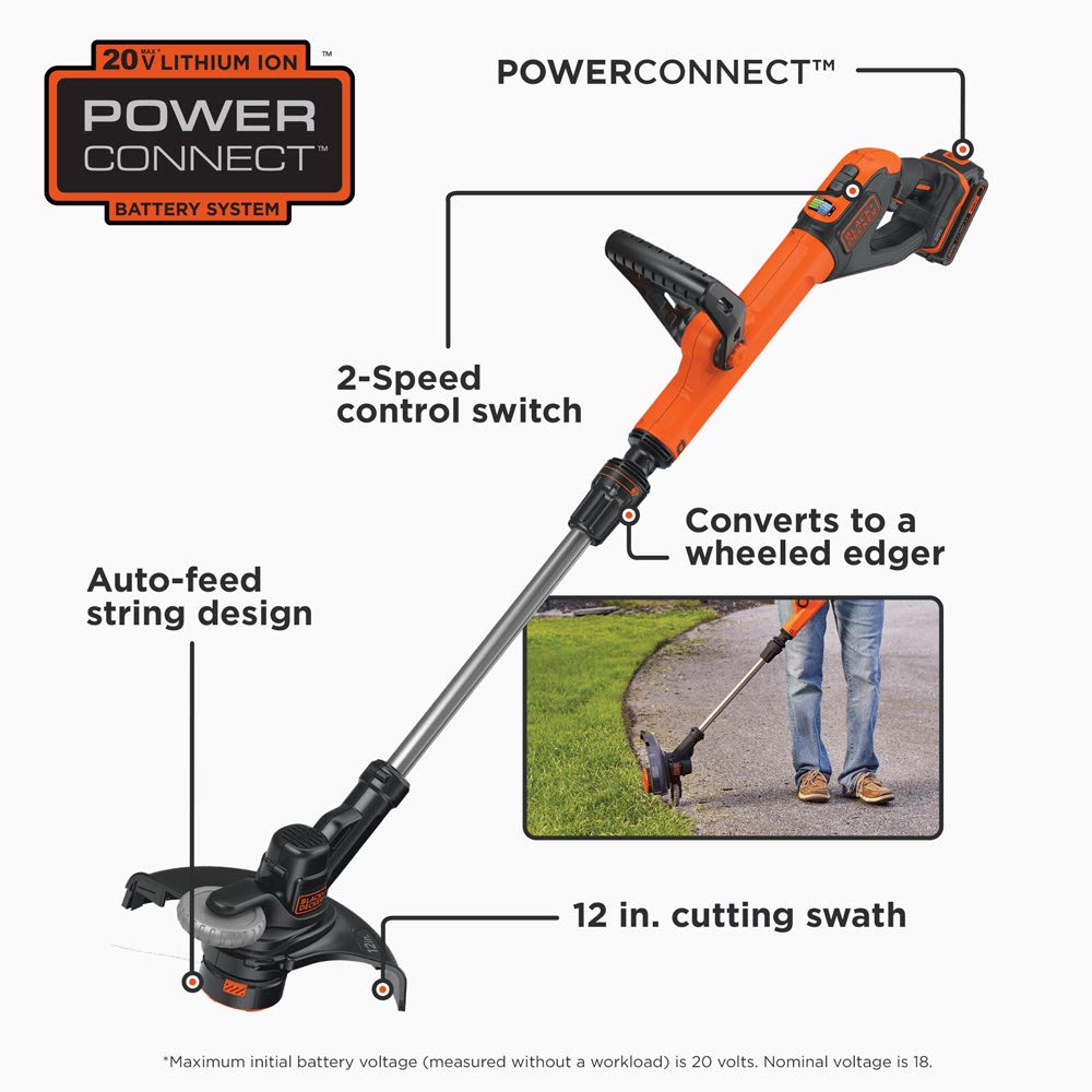 BLACK+DECKER detalle del cabezal Automatic Feed Spool que evita interrupciones