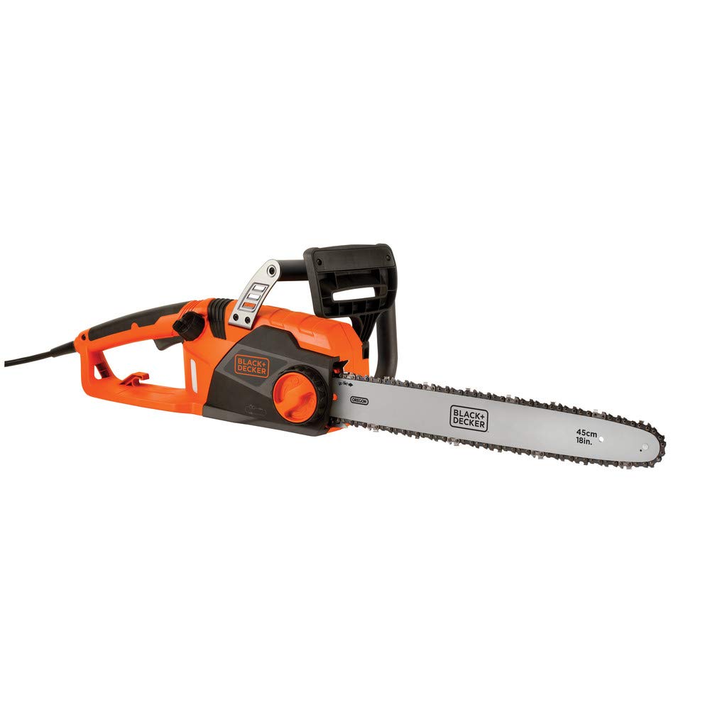BLACK+DECKER vista frontal de la motosierra, equilibrio y control mejorados