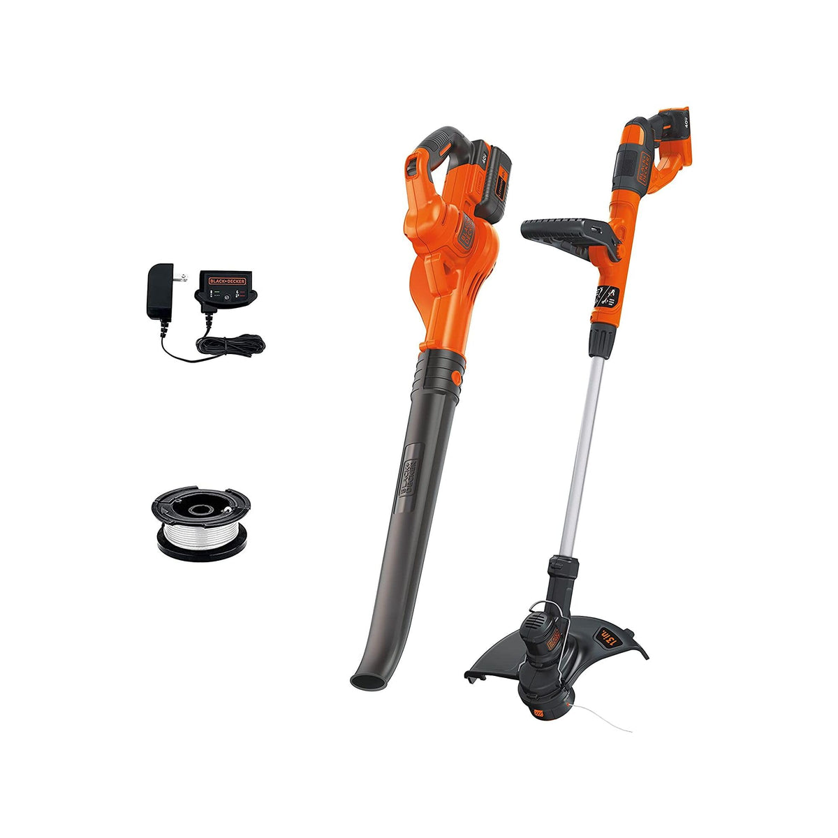 BLACK+DECKER kit frontal con recortadora, soplador y batería mostrando beneficio de portabilidad