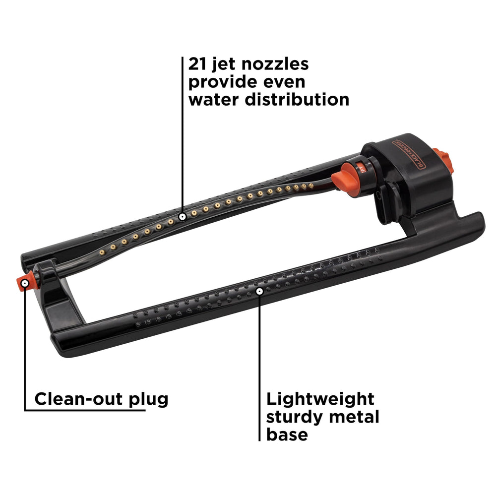 Black+Decker BD3435 detalle de la barra con 21 boquillas para riego uniforme