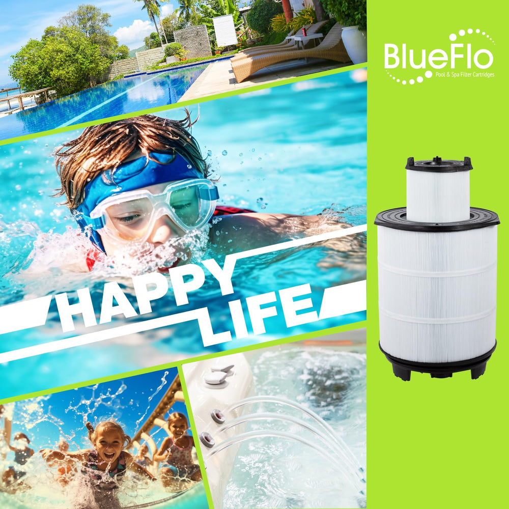 BLUEFLO etiqueta de compatibilidad con Sta‑Rite y Pentair visible