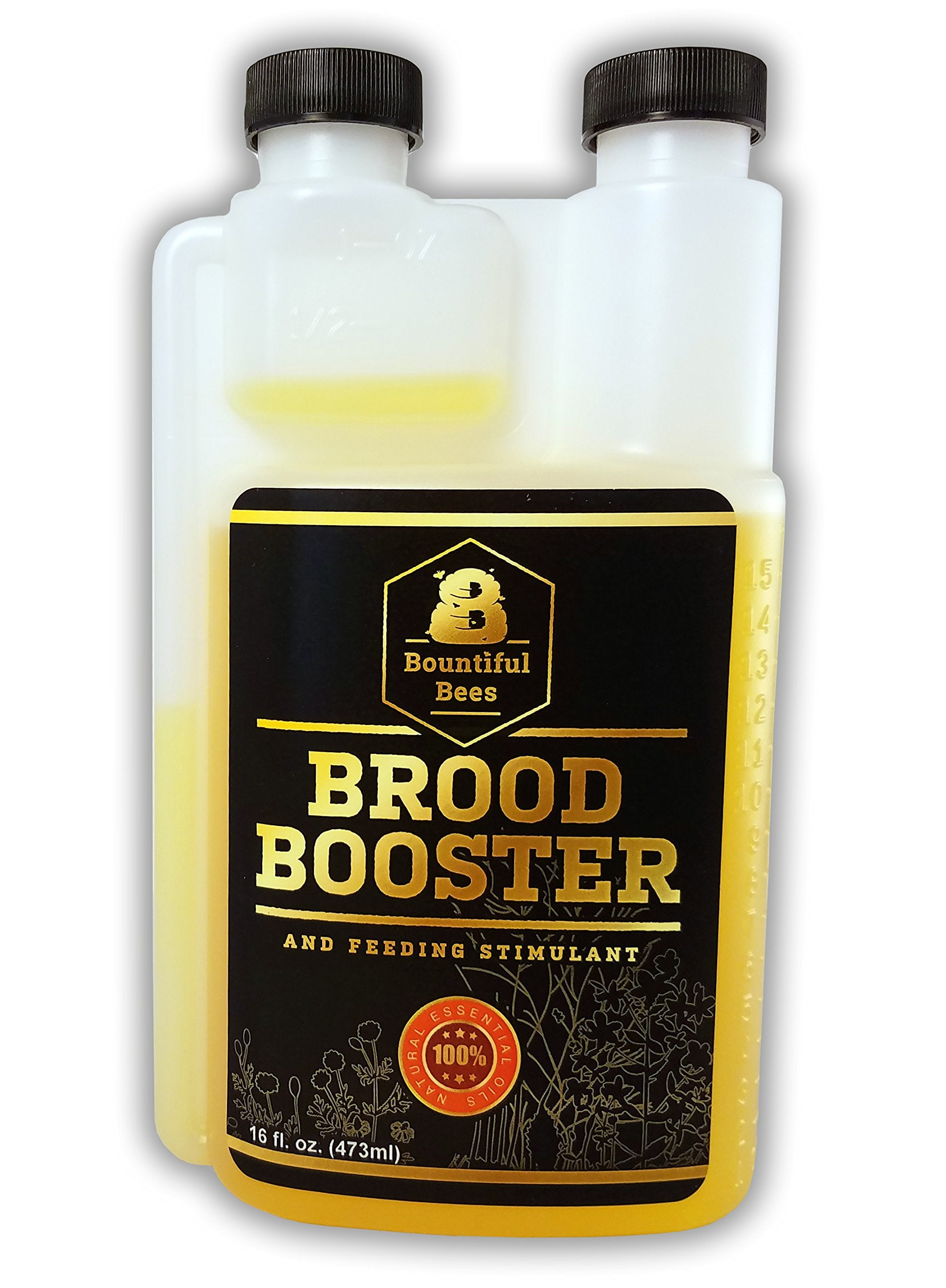 Bountiful Bees frente del envase mostrando 16 oz y dosificador, fácil medición