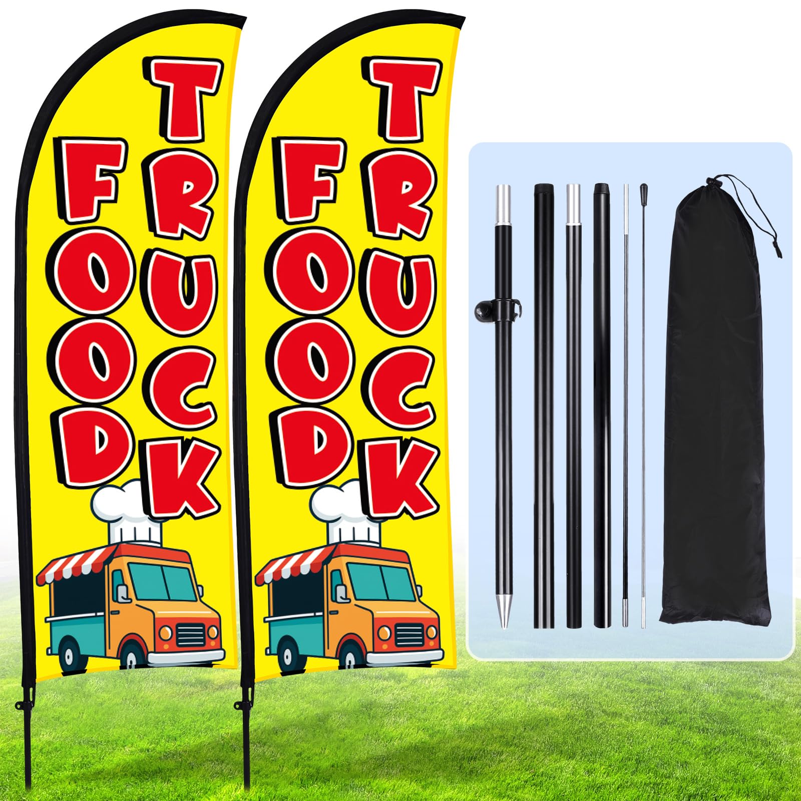 Buryeah vista frontal de pack de banderas que atrae clientes
