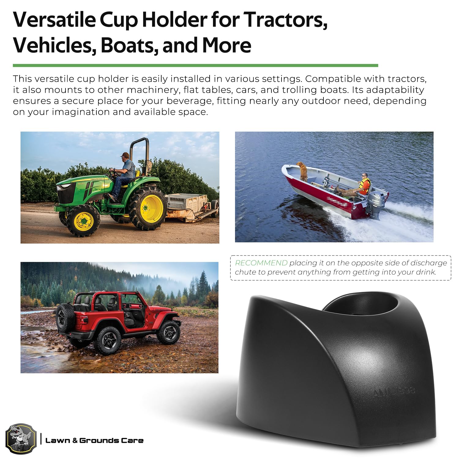 Bzcovac porta vasos instalado en tractor de césped con acceso cómodo al conductor