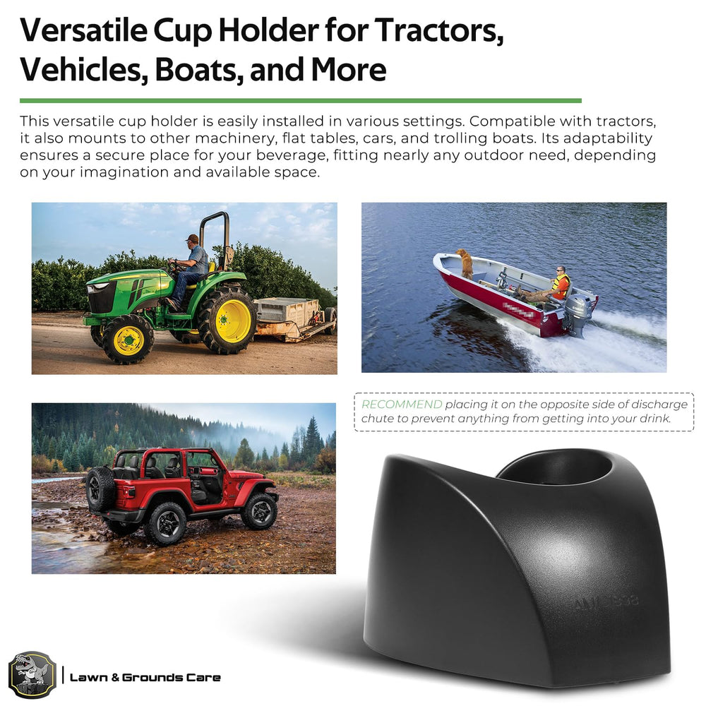 Bzcovac porta vasos instalado en tractor de césped con acceso cómodo al conductor