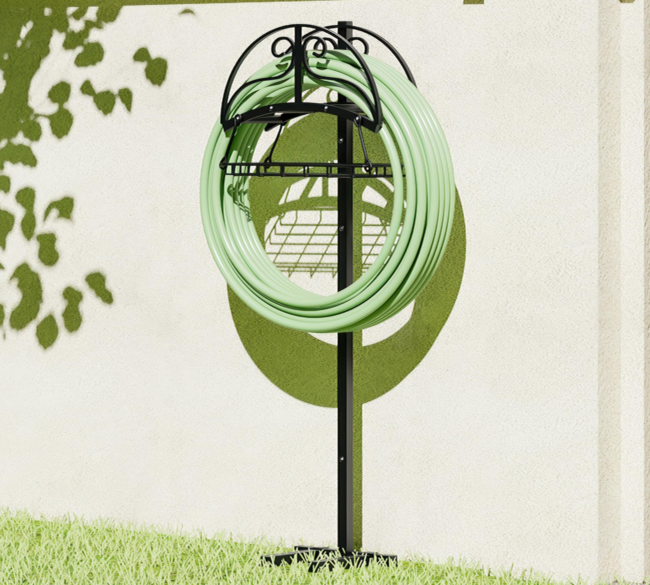 CALIDOLA soporte con manguera enrollada optimiza almacenamiento en jardín