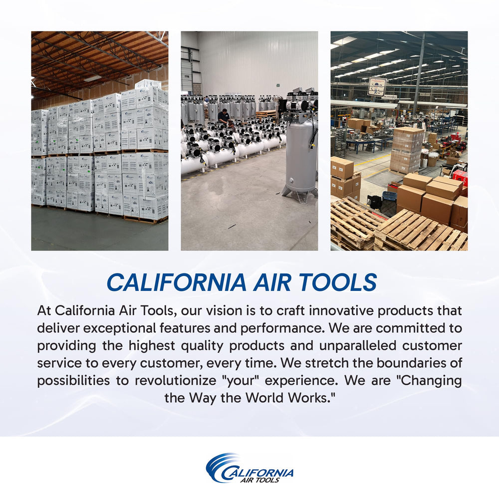 California Air Tools comparación de tamaño junto a herramientas para referencia