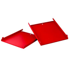 Camp Chef estante lateral frontal rojo mostrando extensión y soporte estable
