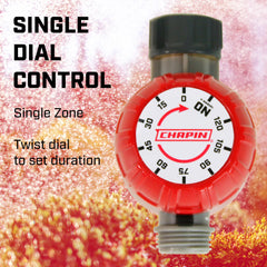 Chapin 41004 conectado al grifo exterior con manguera, automatiza riego