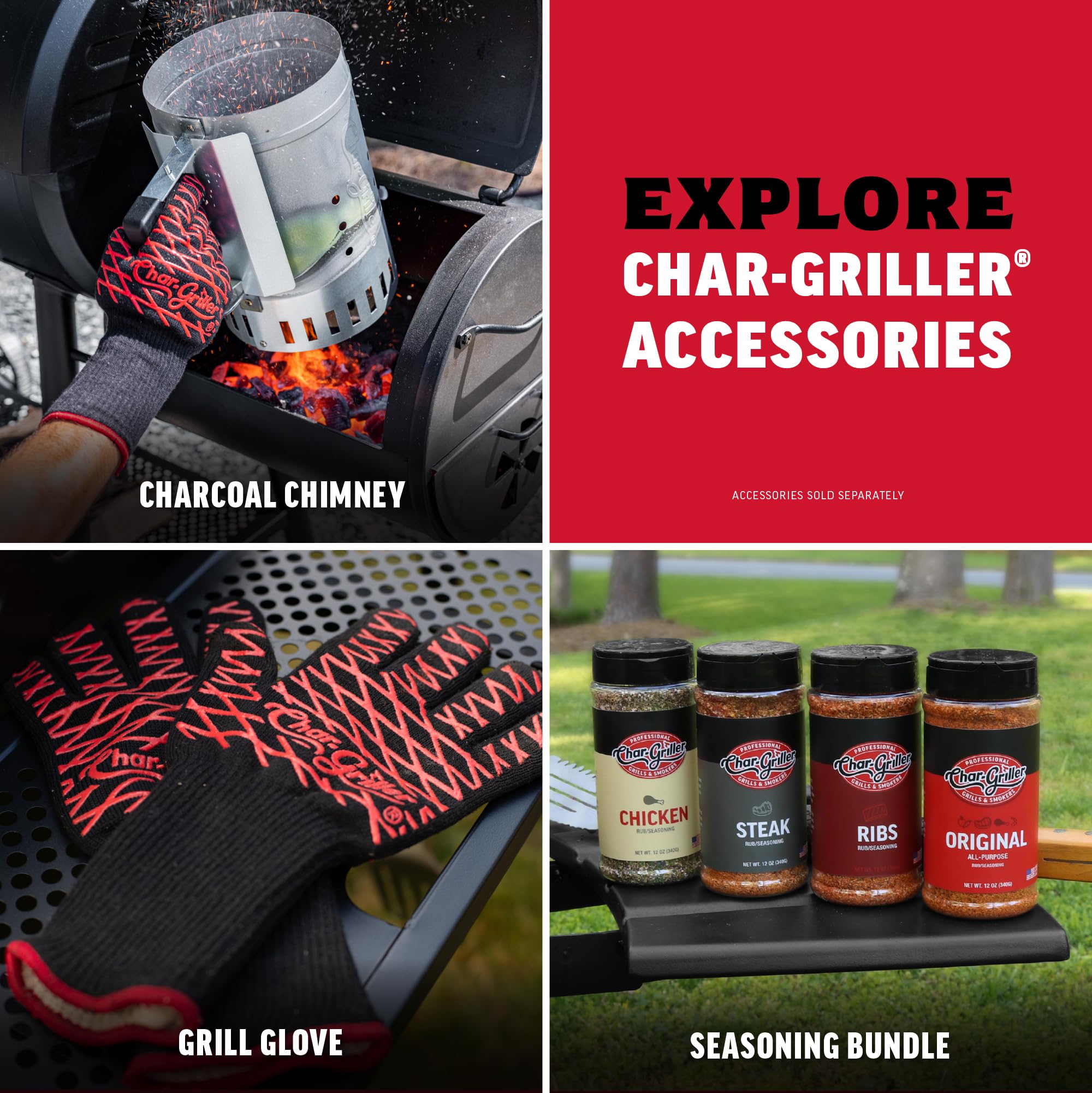 Char-Griller comparada con silla para escala y facilidad de transporte