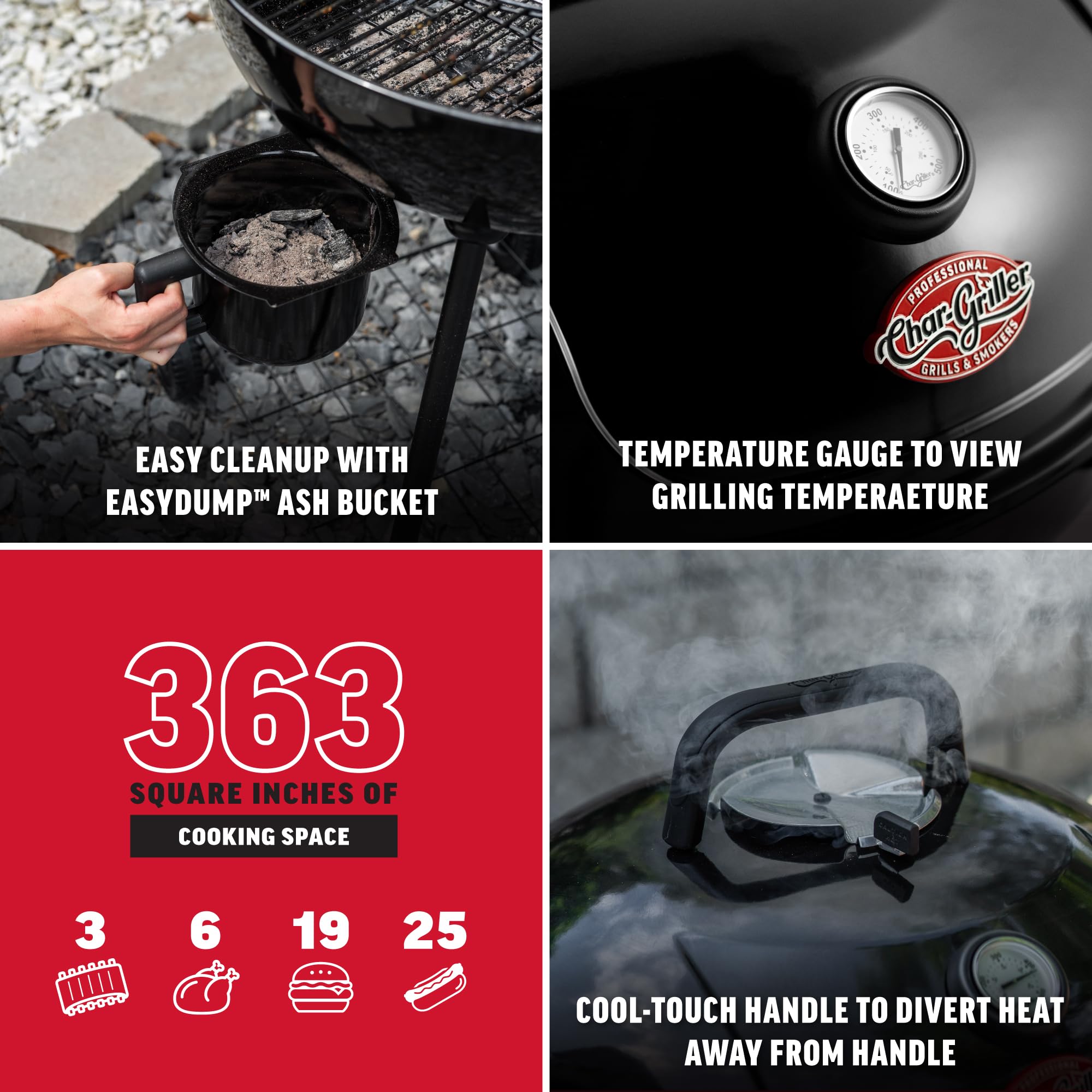 Char-Griller bandeja EasyDumpTM para limpieza rápida y segura