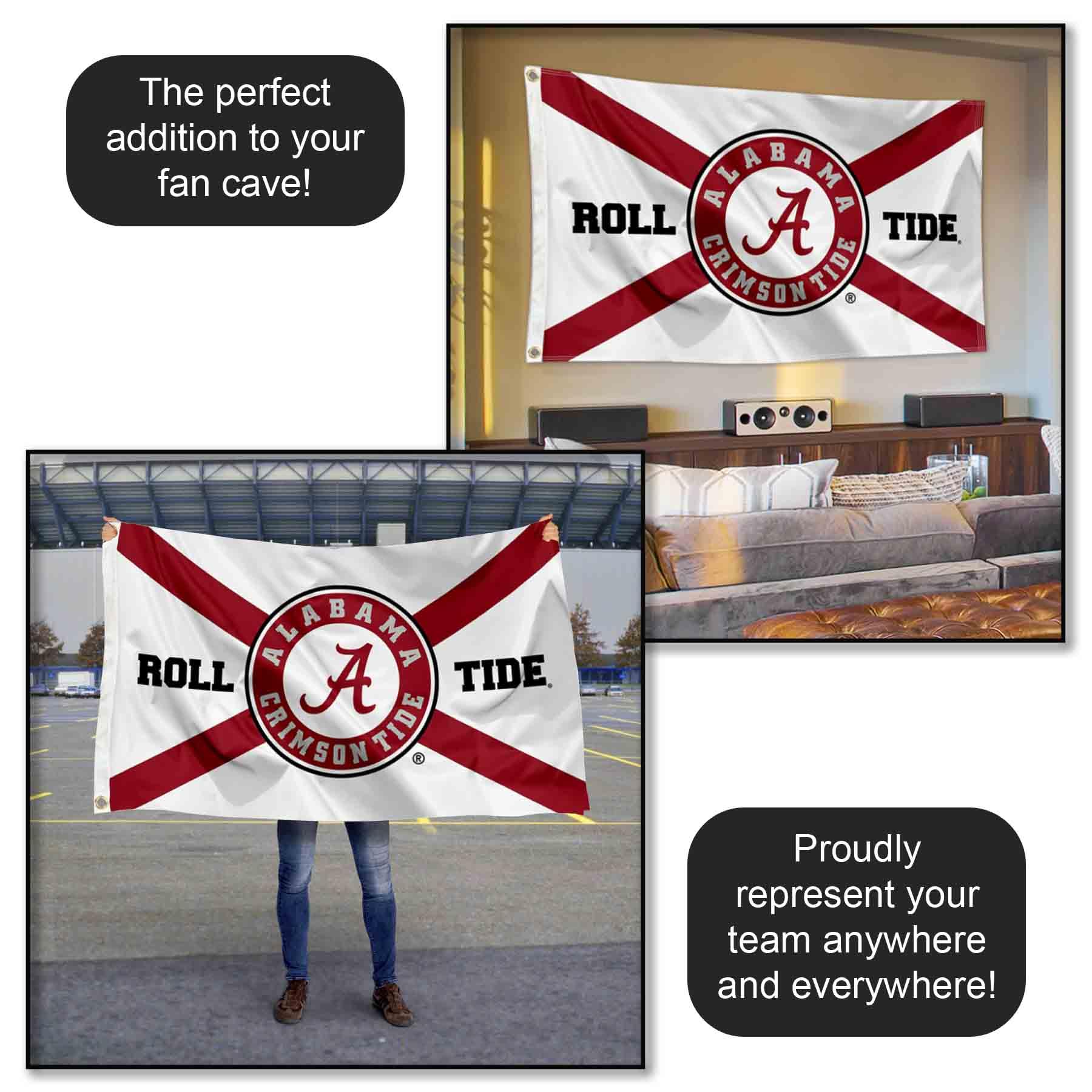 College Flags & Banners Co. comparación de tamaño 3x5 pies para referencia