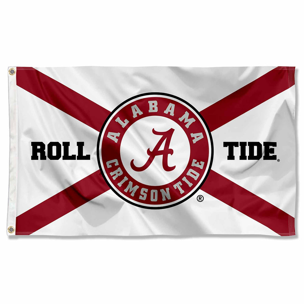 College Flags & Banners Co. bandera frontal mostrando logo y colores claros