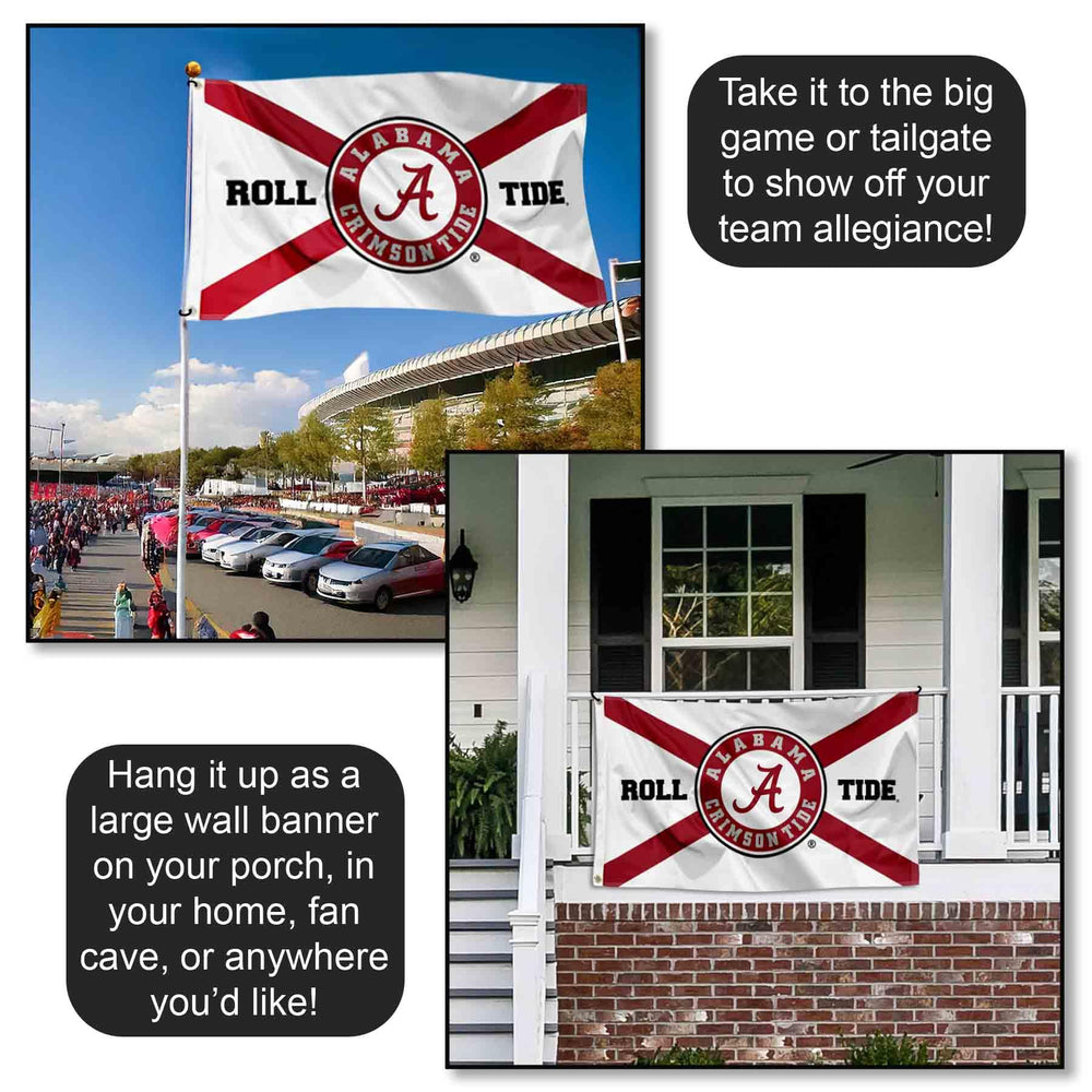 College Flags & Banners Co. bandera ondeando en exterior, resistente y visible
