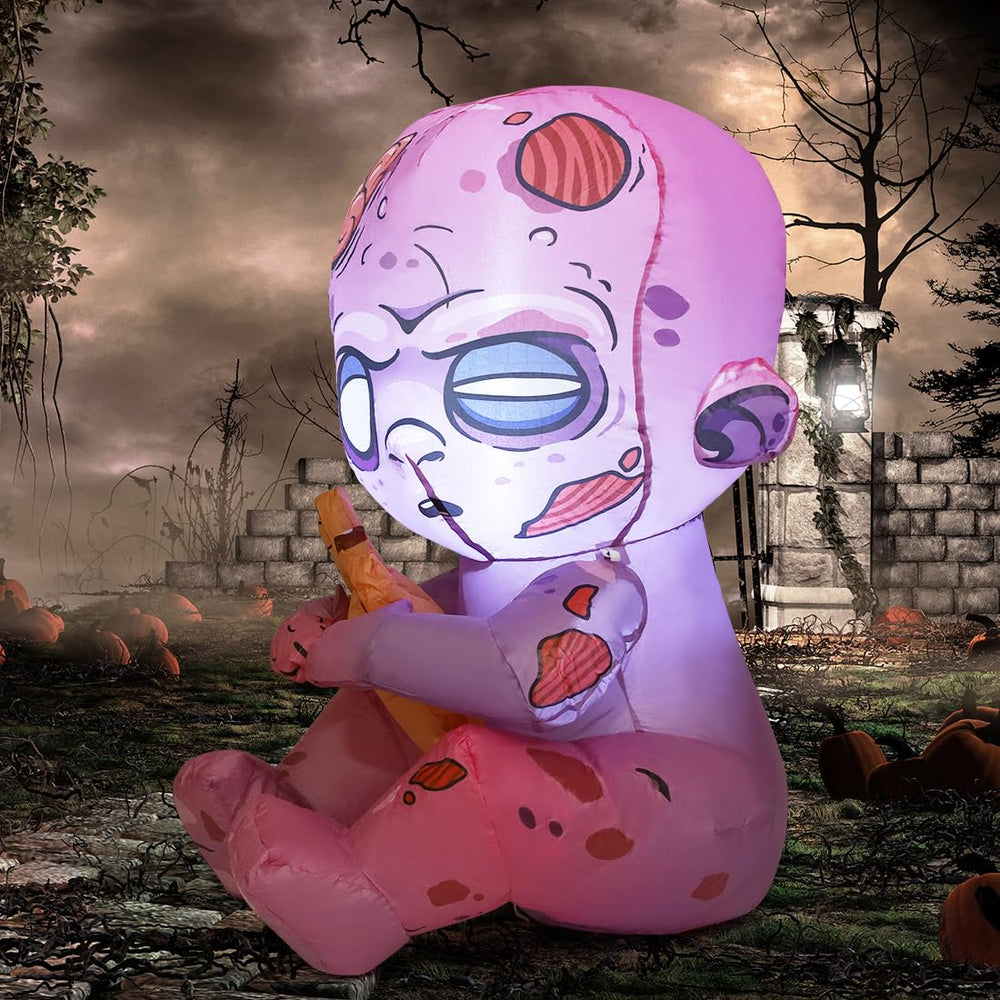 COMIN inflable zombie colocado en porche creando ambiente festivo seguro