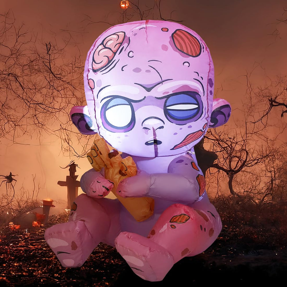 COMIN inflable zombie junto a persona para comparar tamaño compacto