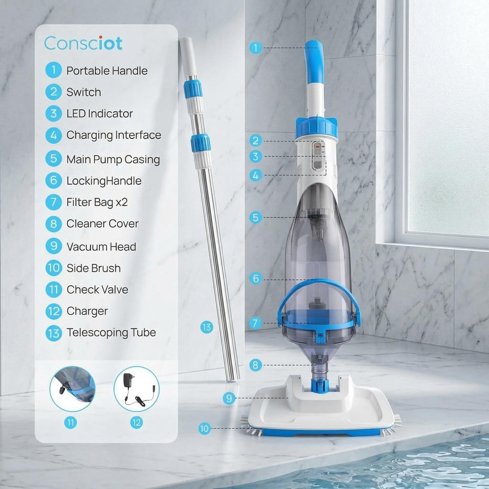 Consciot limpiando un spa, ideal para mantener agua clara y lista