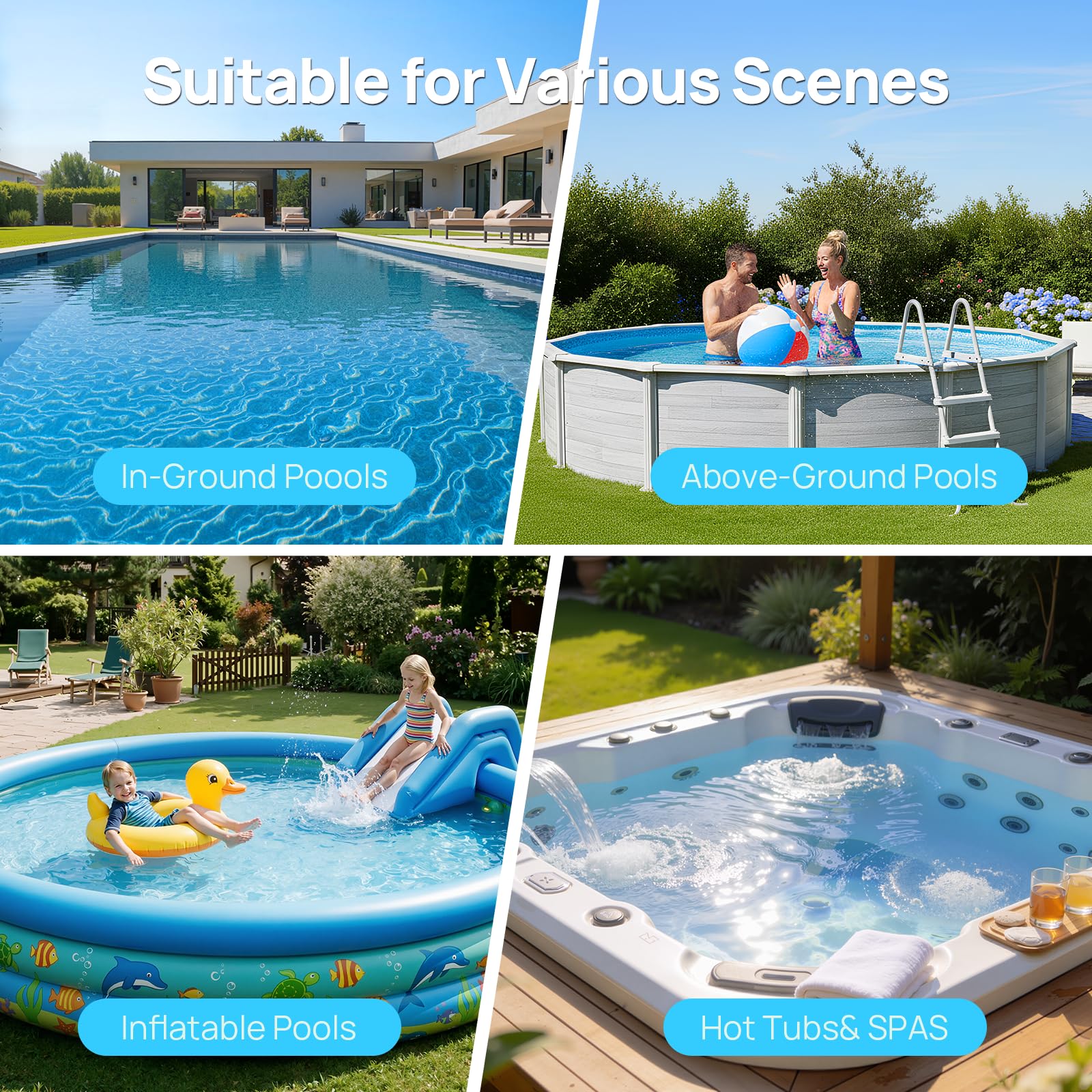 Consciot en piscina inflable mostrando uso rápido y sin mangueras