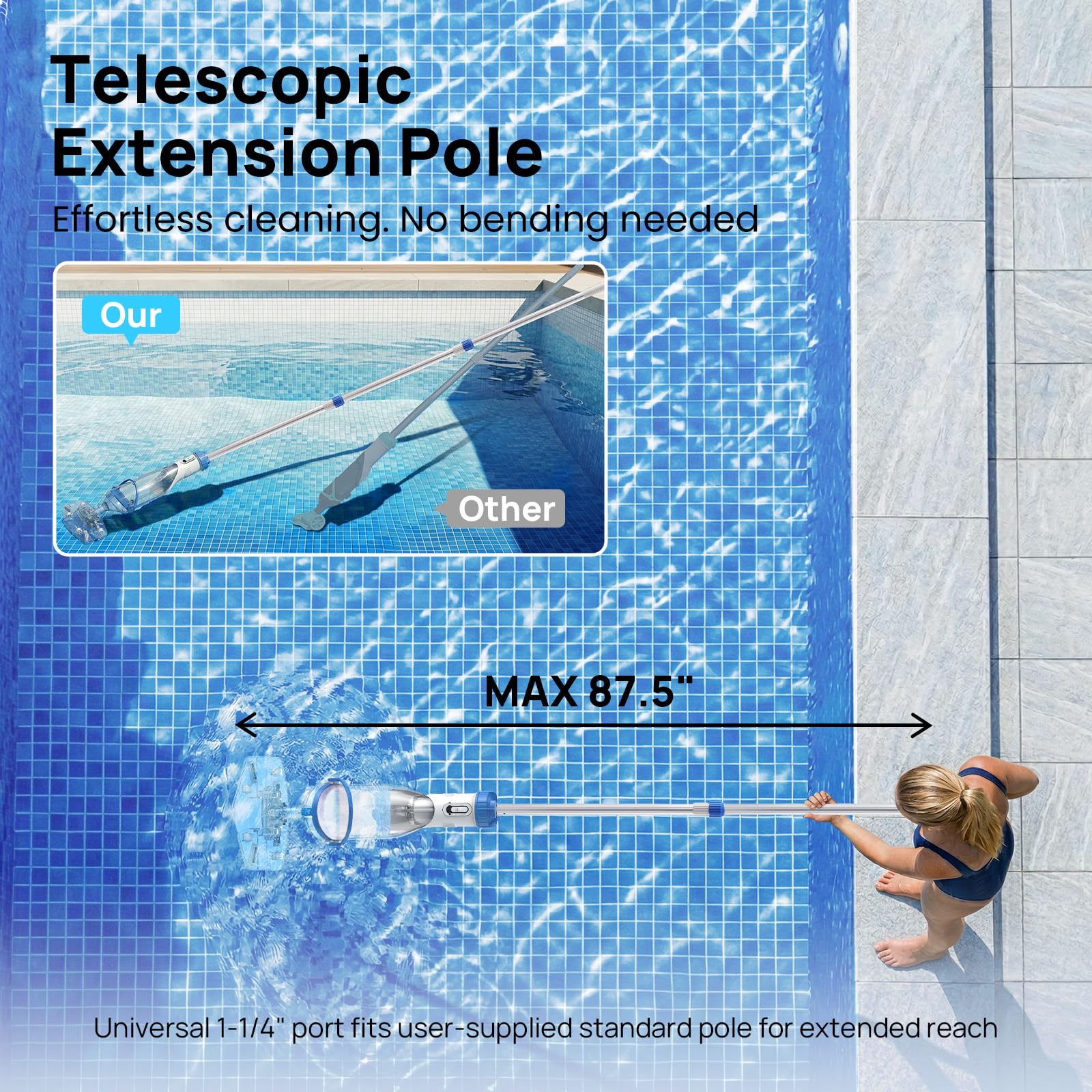 Consciot aspiradora en piscina above-ground retirando hojas rápidamente