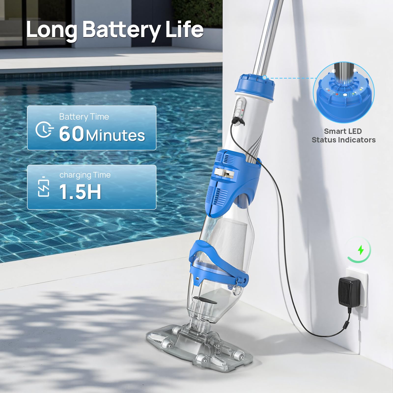 Consciot limpiando escalones de piscina con acceso a zonas difíciles