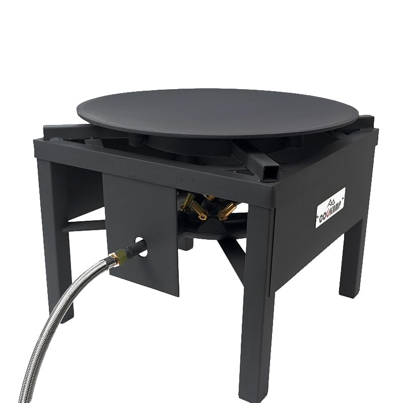 COOKAMP quemador en uso con sartén grande, cocción potente