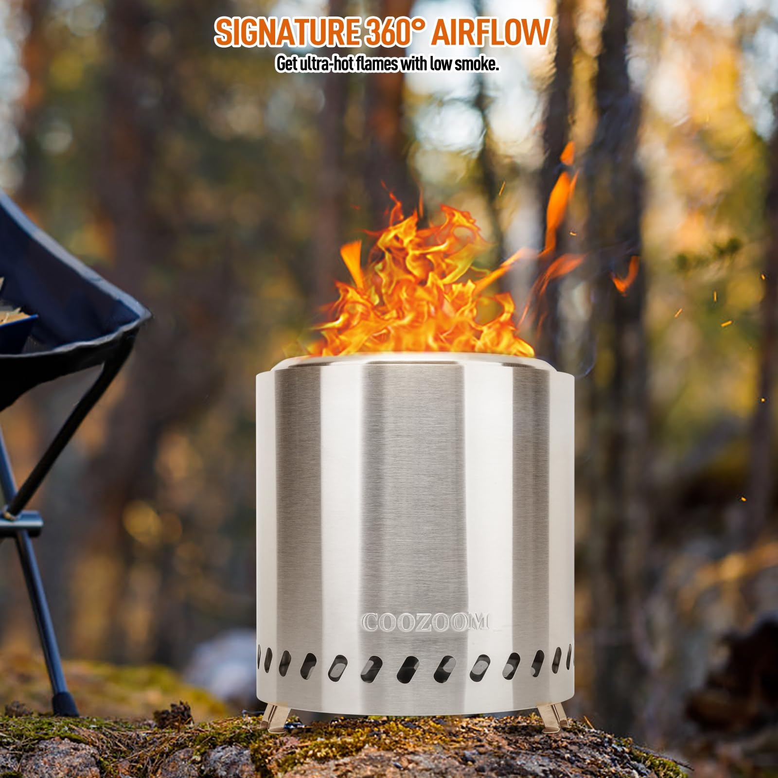 COOZOOM brasero en uso en camping creando ambiente acogedor al aire libre
