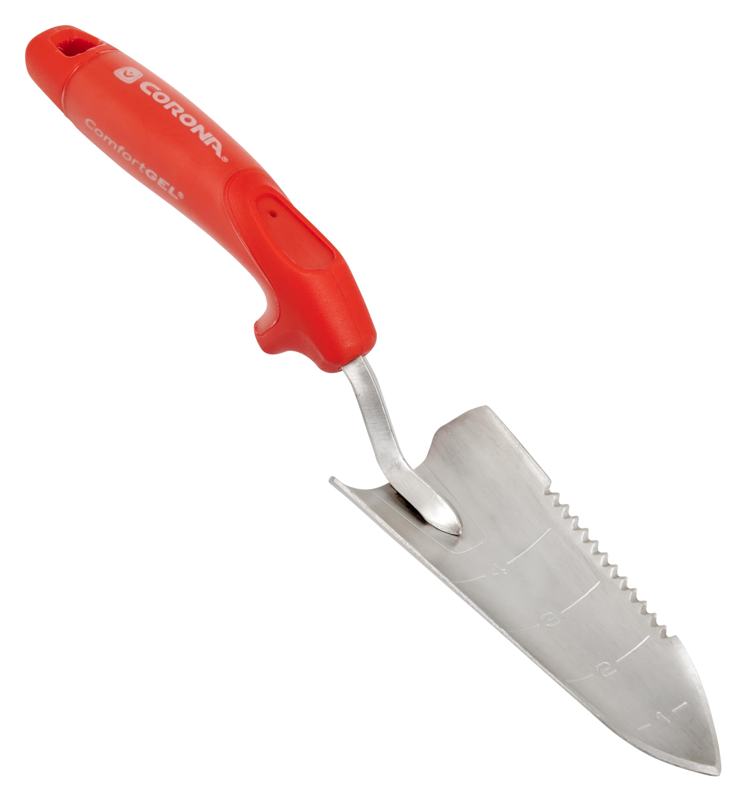 Corona Clipper vista frontal de la transplantadora roja con diseño ergonómico