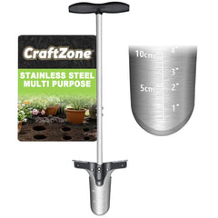 CRAFTZONE vista frontal del plantador con mango largo y pedal, facilita plantar rápido
